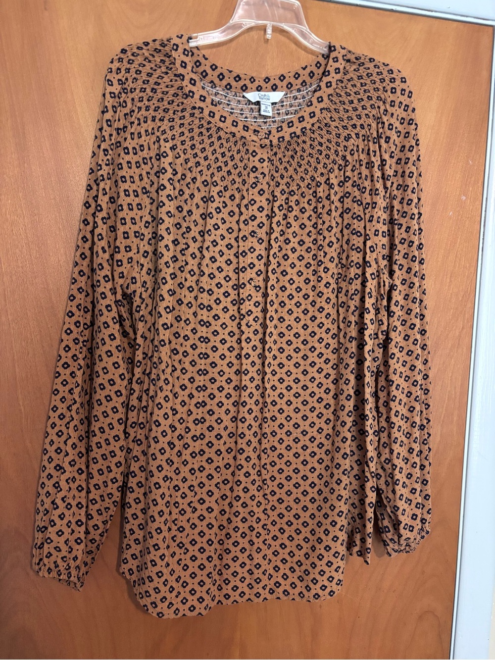 croft & barrow Rust Print Long-Sleeve Peasant Blouse